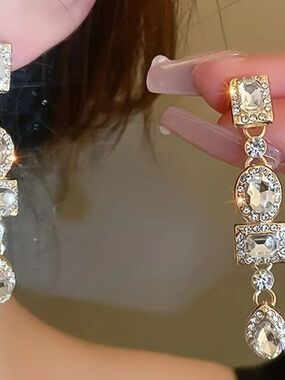 Gold Crystal Drop Earrings - Elegant Clear Stone Dangle